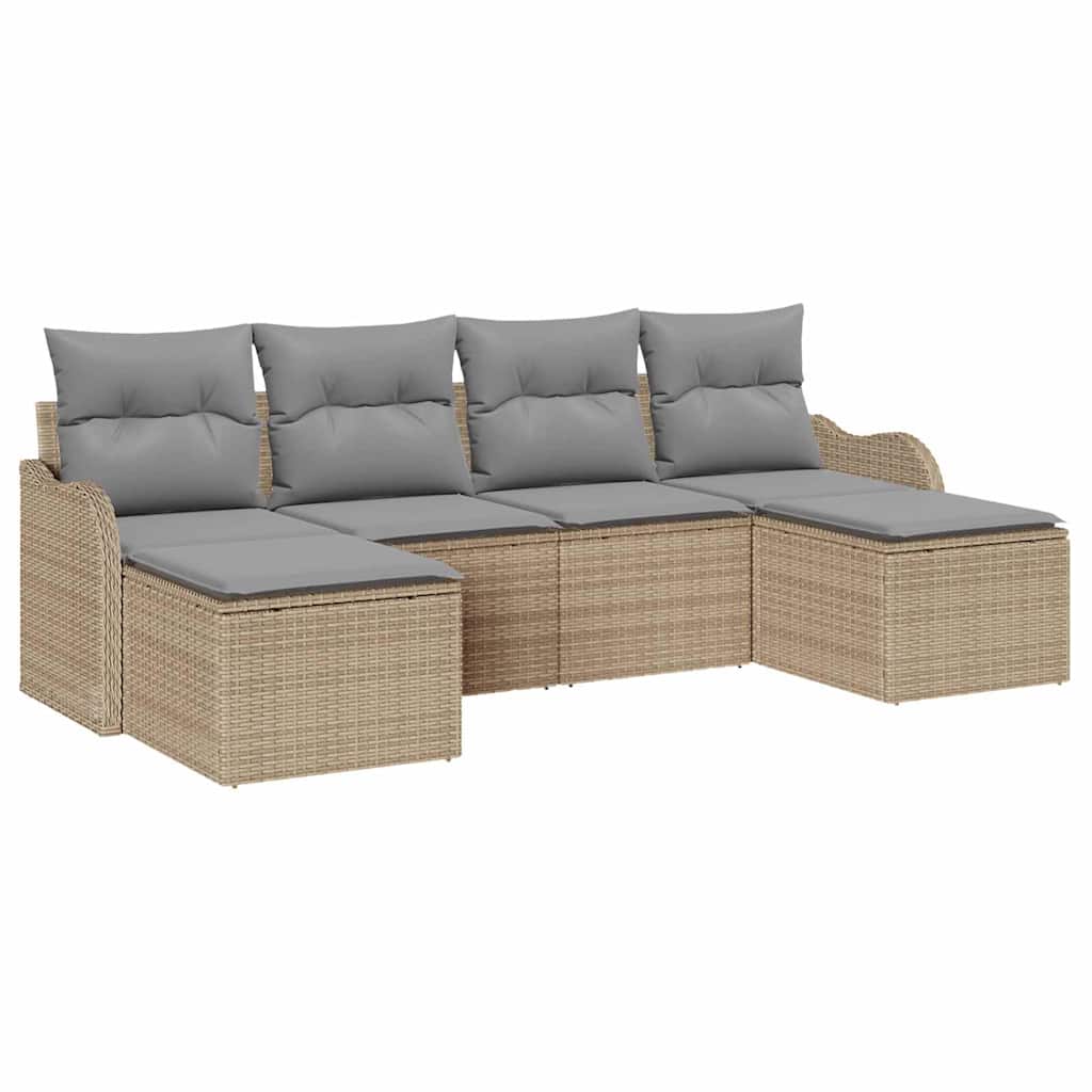vidaXL Σετ Καναπέ Κήπου με μαξιλάρι 6 pcs Μπεζ Πολυ ράταν