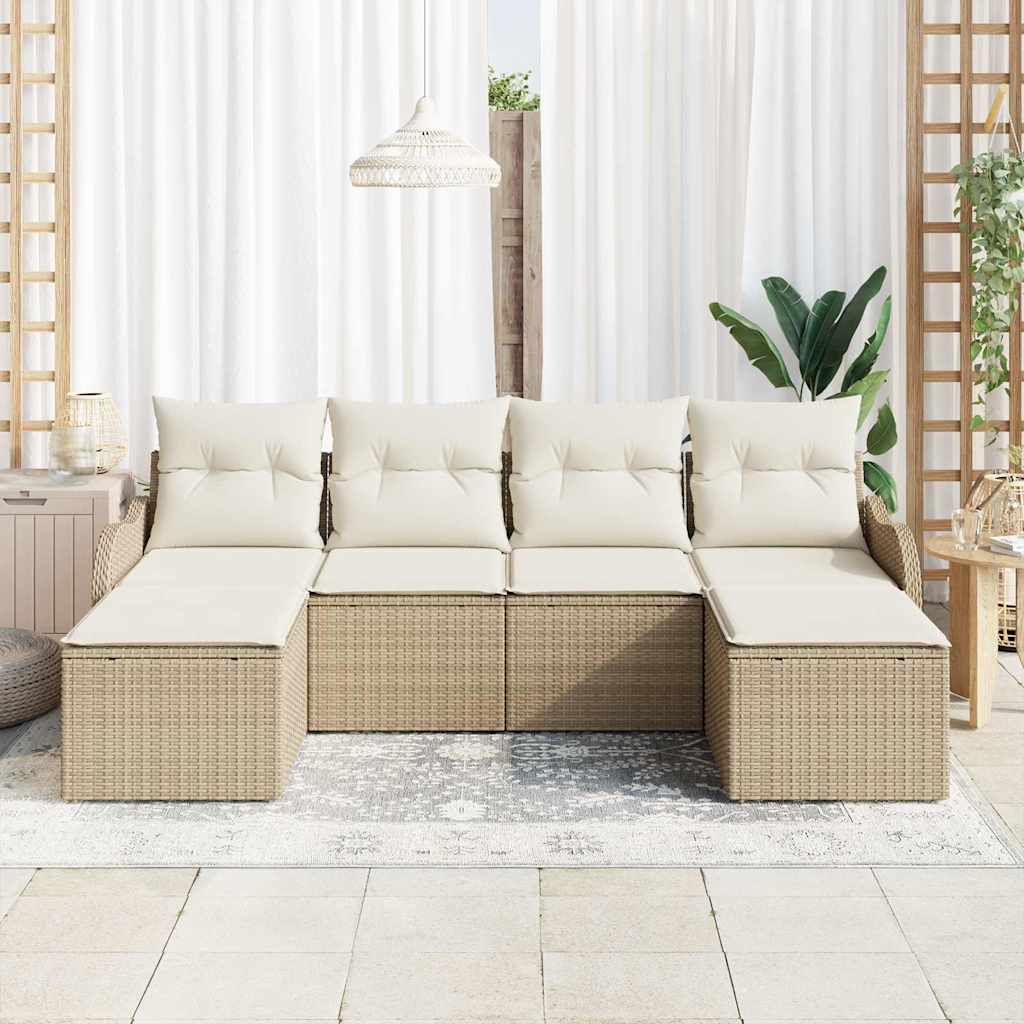 vidaXL Σετ Καναπέ Κήπου με μαξιλάρι 6 pcs Μπεζ Πολυ ράταν