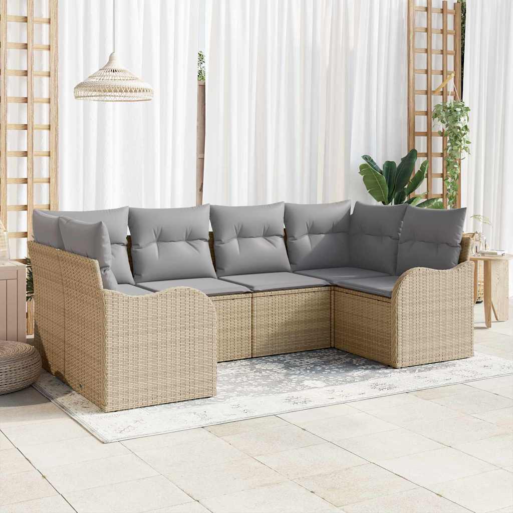 vidaXL Σετ Καναπέ Κήπου με μαξιλάρι 6 pcs Μπεζ Πολυ ράταν