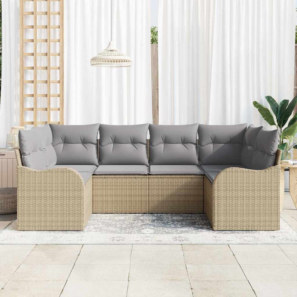 vidaXL Σετ Καναπέ Κήπου με μαξιλάρι 6 pcs Μπεζ Πολυ ράταν