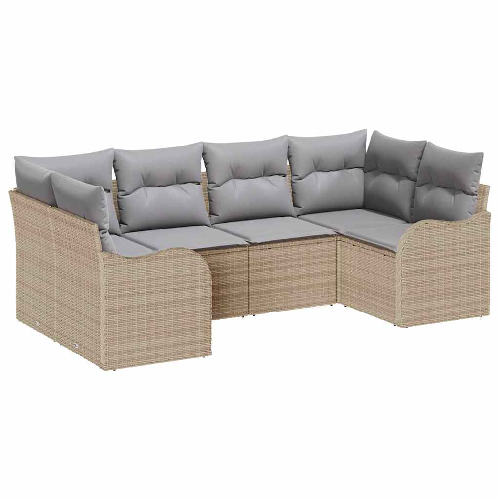 vidaXL Σετ Καναπέ Κήπου με μαξιλάρι 6 pcs Μπεζ Πολυ ράταν
