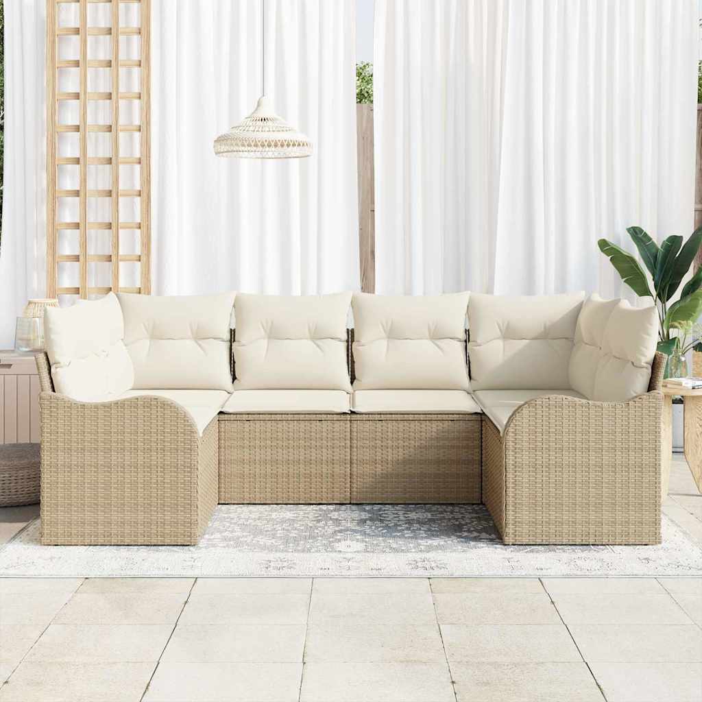 vidaXL Σετ Καναπέ Κήπου με μαξιλάρι 6 pcs Μπεζ Πολυ ράταν