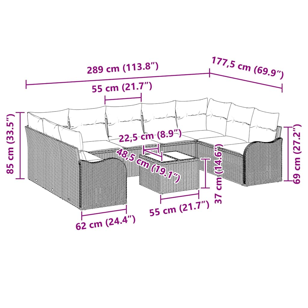 vidaXL Σετ Καναπέ Κήπου 10 pcs Μπεζ συνθετικό ρατάν