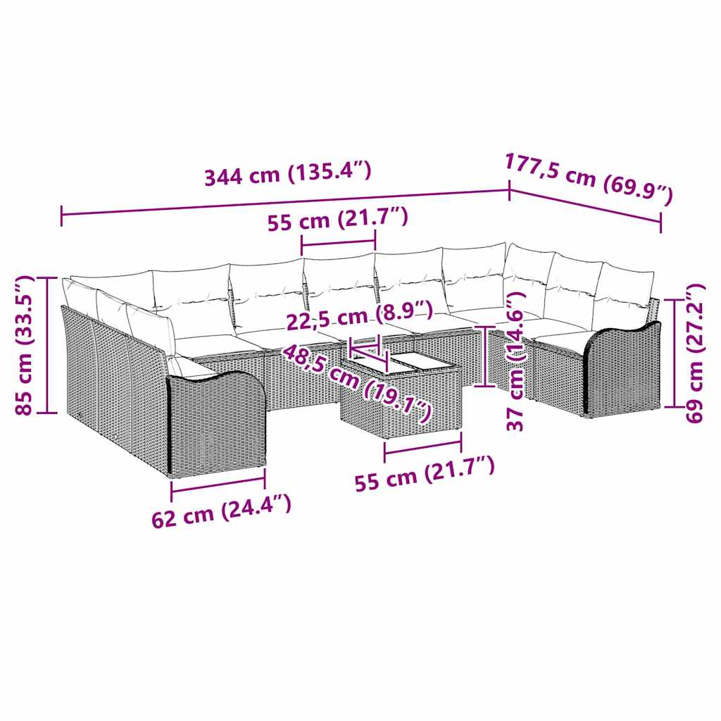 vidaXL Σετ Καναπέ Κήπου Μπεζ 55 x 55 x 37 εκ συνθετικό ρατάν