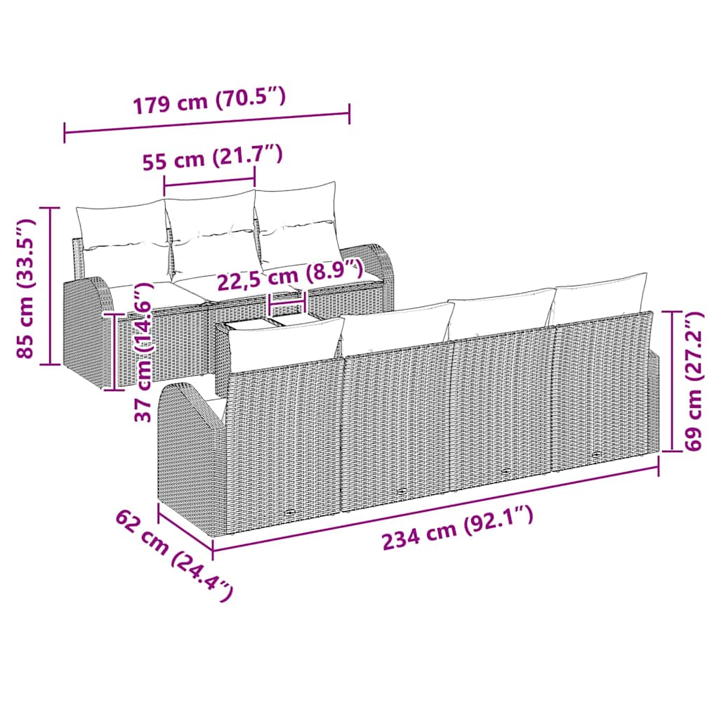 vidaXL Σετ Καναπέ Κήπου 8 pcs Μπεζ 55 x 55 x 37 εκ συνθετικό ρατάν