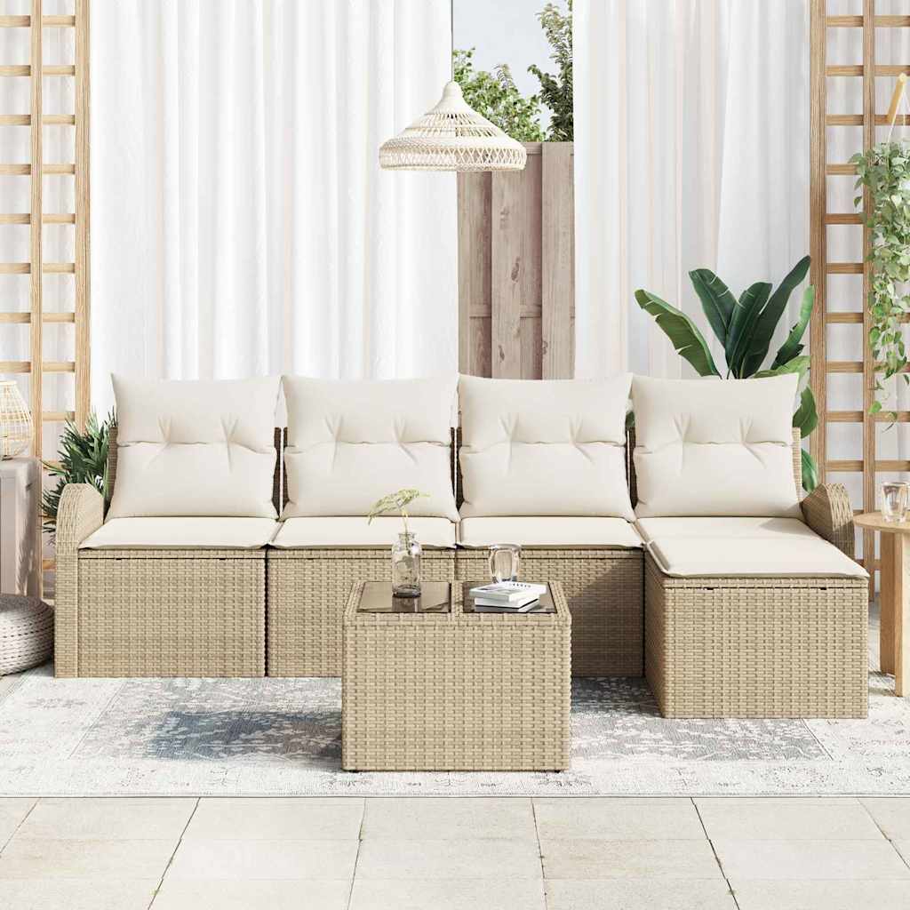 vidaXL Σετ Καναπέ Κήπου με μαξιλάρι 6 pcs Μπεζ Πολυ ράταν
