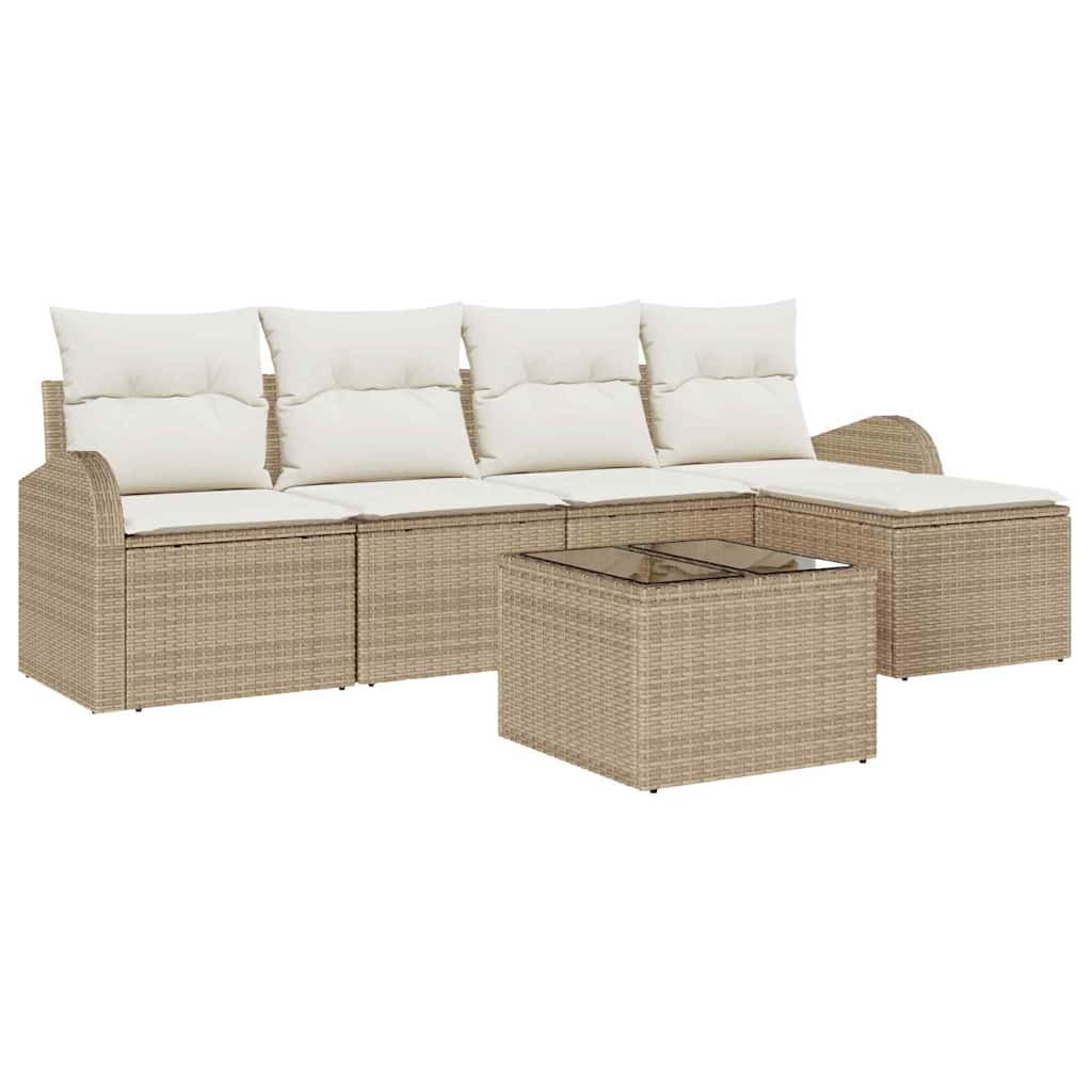vidaXL Σετ Καναπέ Κήπου με μαξιλάρι 6 pcs Μπεζ Πολυ ράταν