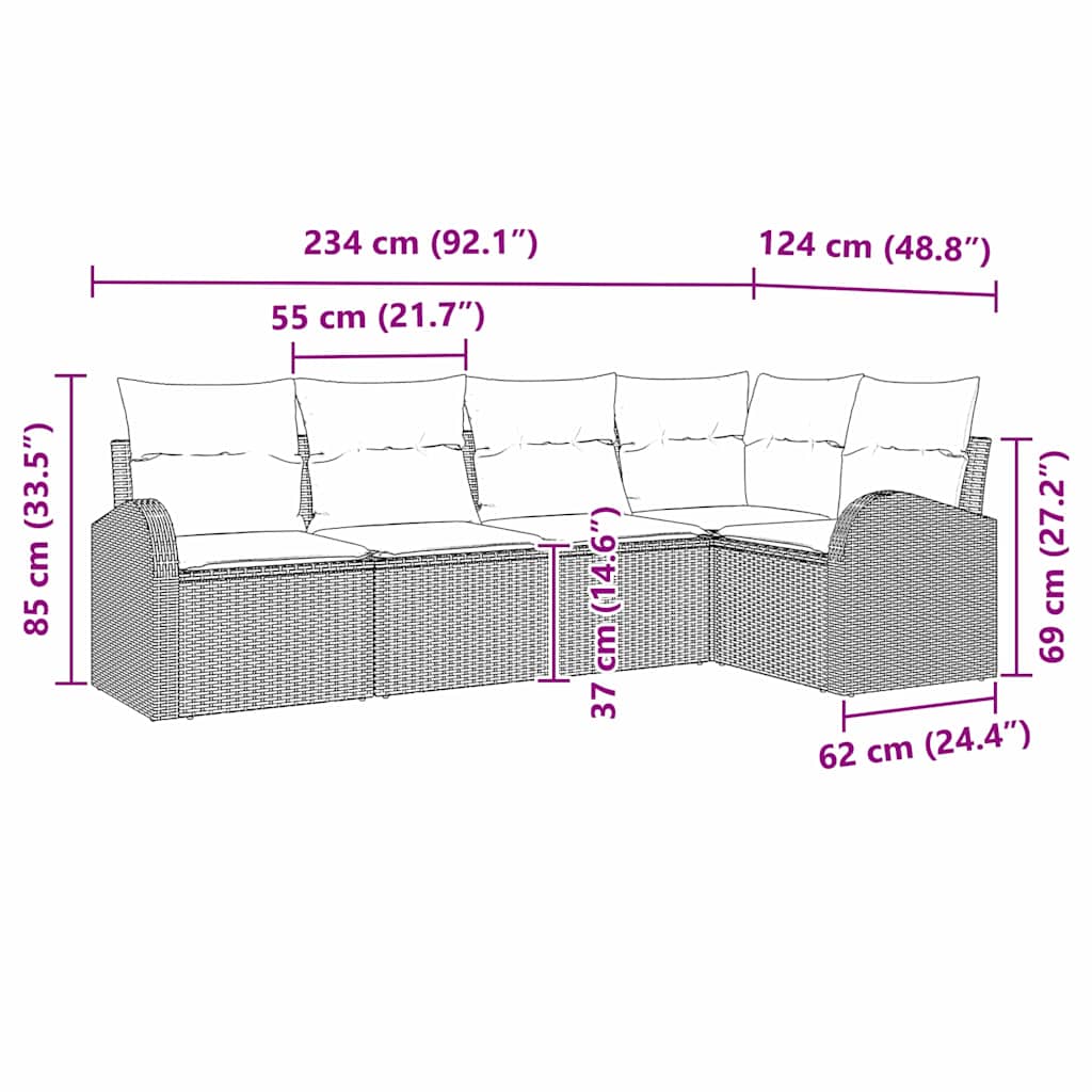 vidaXL Σετ Καναπέ με μαξιλάρι 5 pcs Μαύρο Πολυεστέρας