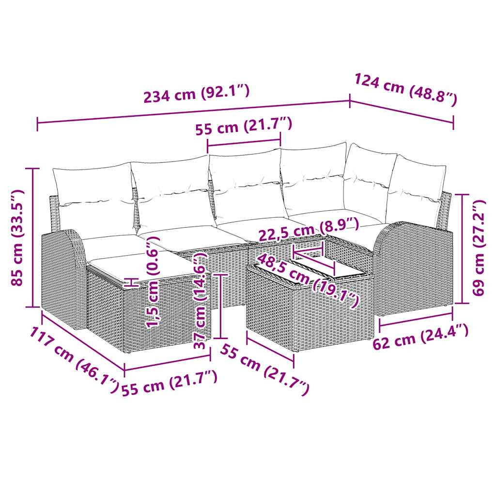 vidaXL Σετ Καναπέ Κήπου 7 pcs Μπεζ συνθετικό ρατάν