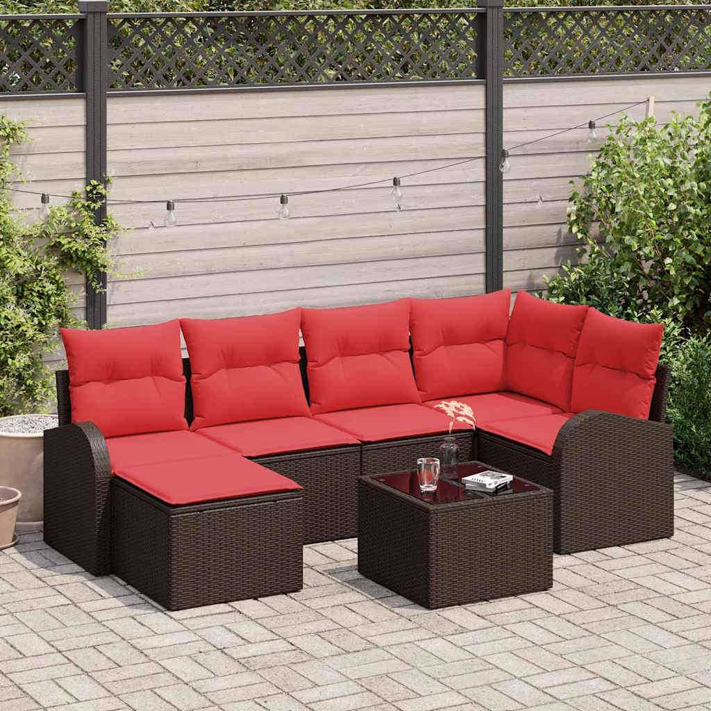 vidaXL Σετ Καναπέ Κήπου με μαξιλάρι 7 pcs Καφέ Πολυ Ρατάν