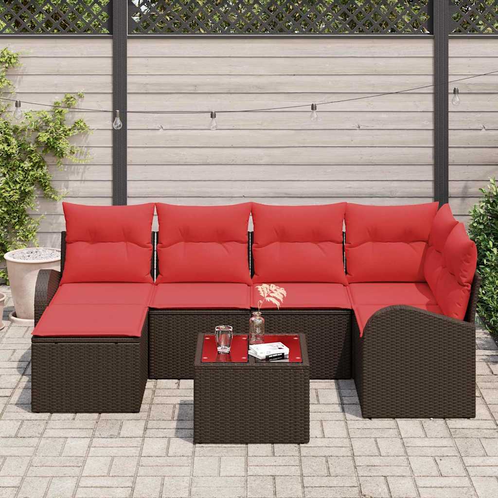 vidaXL Σετ Καναπέ Κήπου με μαξιλάρι 7 pcs Καφέ Πολυ Ρατάν