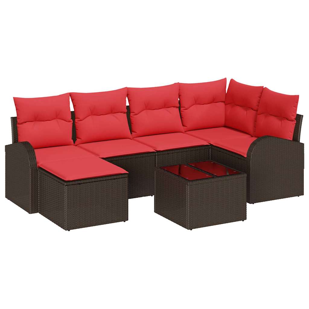 vidaXL Σετ Καναπέ Κήπου με μαξιλάρι 7 pcs Καφέ Πολυ Ρατάν