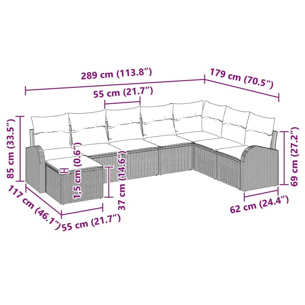 vidaXL Σετ καναπέ κήπου 8 τεμαχίων με μαξιλάρια Γκρι Συνθετικό ρατάν