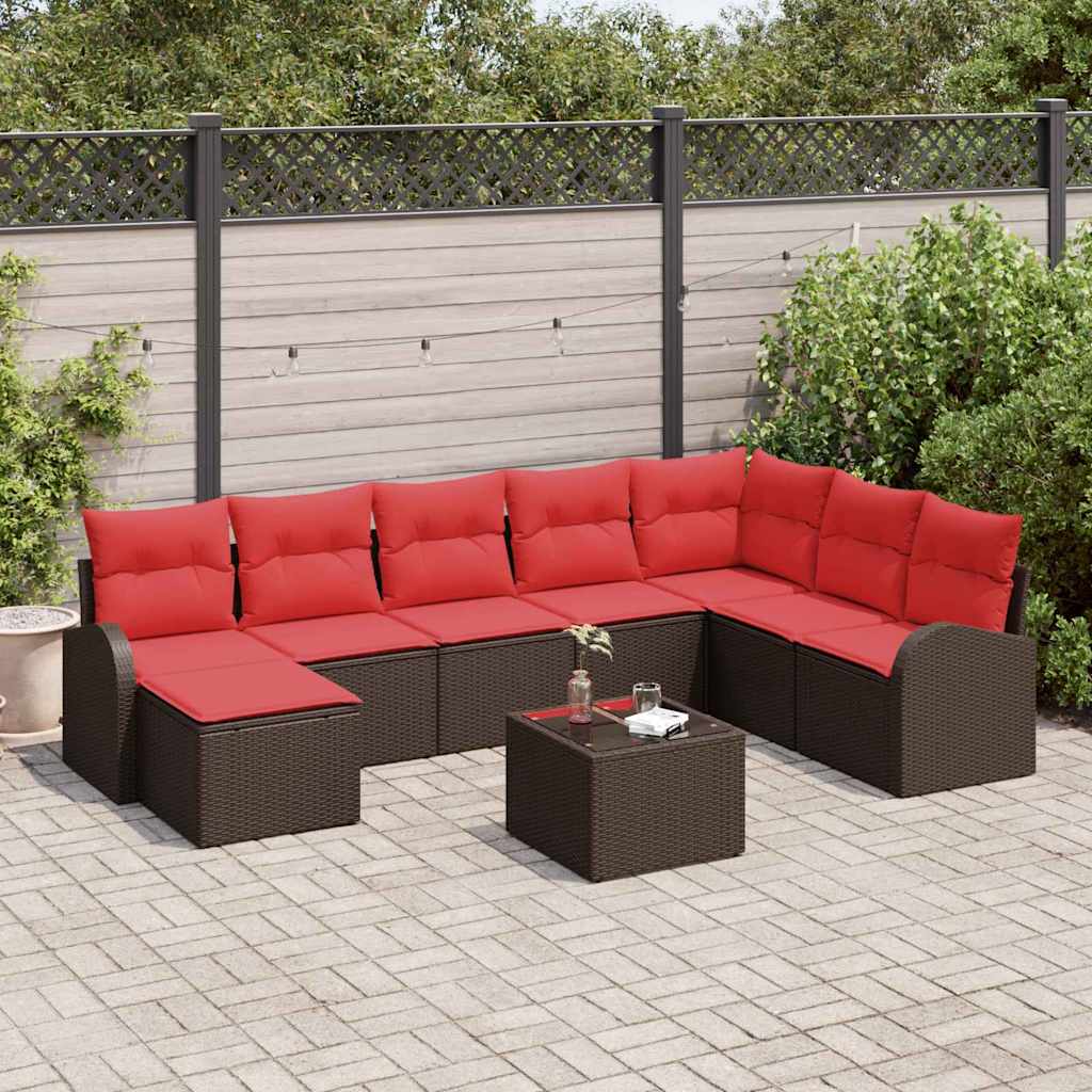 vidaXL Σετ Καναπέ Κήπου με μαξιλάρι 9 pcs Καφέ Πολυ Ρατάν