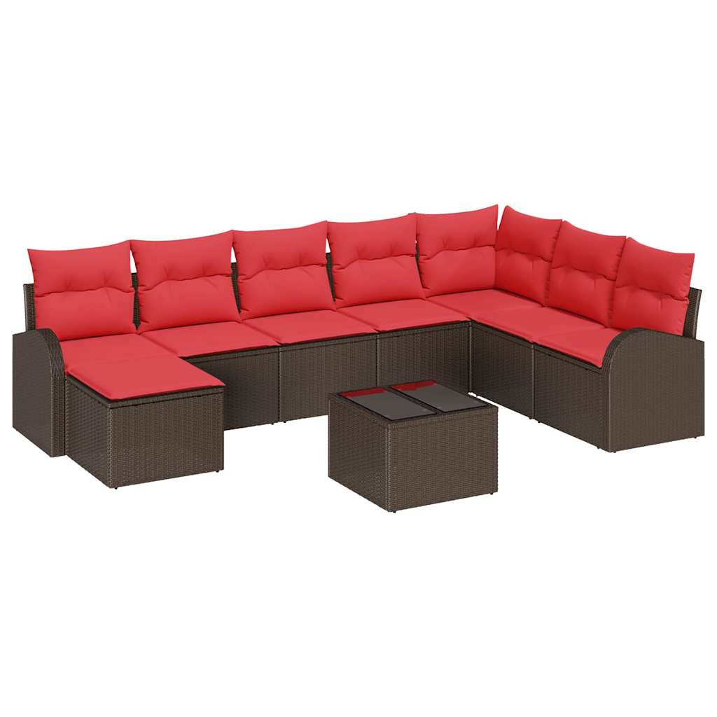 vidaXL Σετ Καναπέ Κήπου με μαξιλάρι 9 pcs Καφέ Πολυ Ρατάν