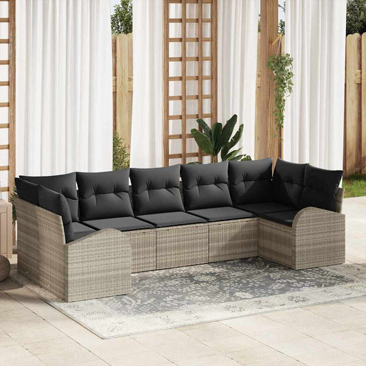 vidaXL Σετ Καναπέ Κήπου με μαξιλάρι 7 pcs Ανοιχτό γκρι Πολυ Ρατάν