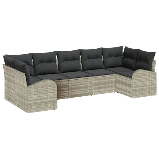 vidaXL Σετ Καναπέ Κήπου με μαξιλάρι 7 pcs Ανοιχτό γκρι Πολυ Ρατάν