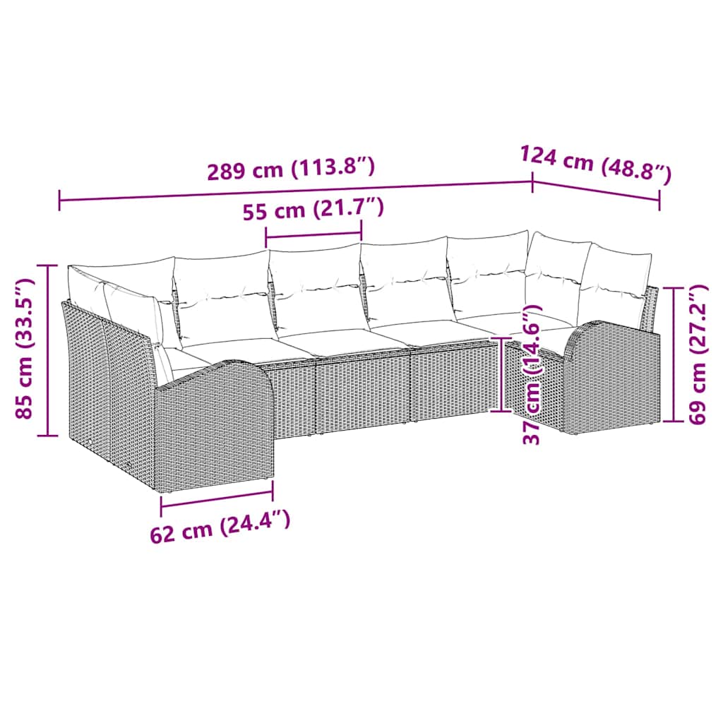 vidaXL Σετ Καναπέ Κήπου με μαξιλάρι 7 pcs Ανοιχτό γκρι Πολυ Ρατάν
