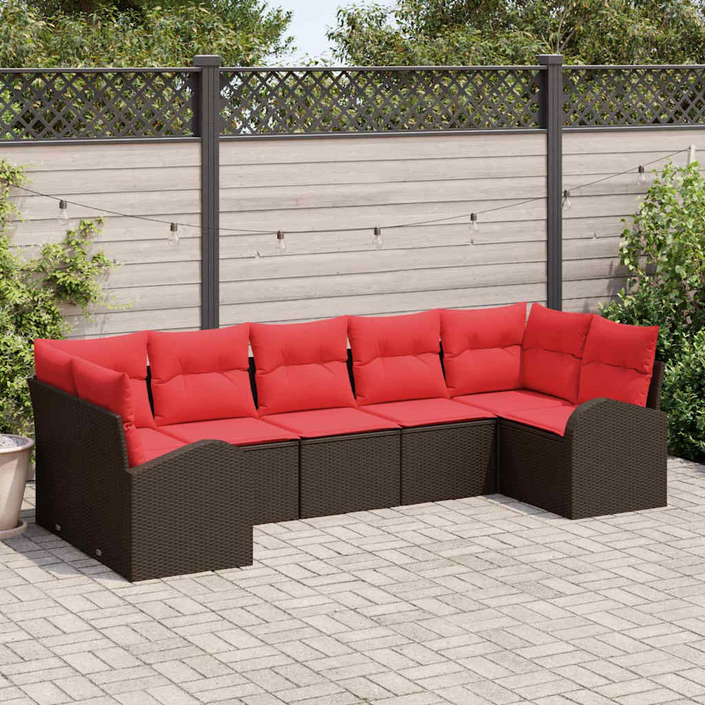 vidaXL Σετ Καναπέ Κήπου με μαξιλάρι 7 pcs Καφέ Πολυ Ρατάν