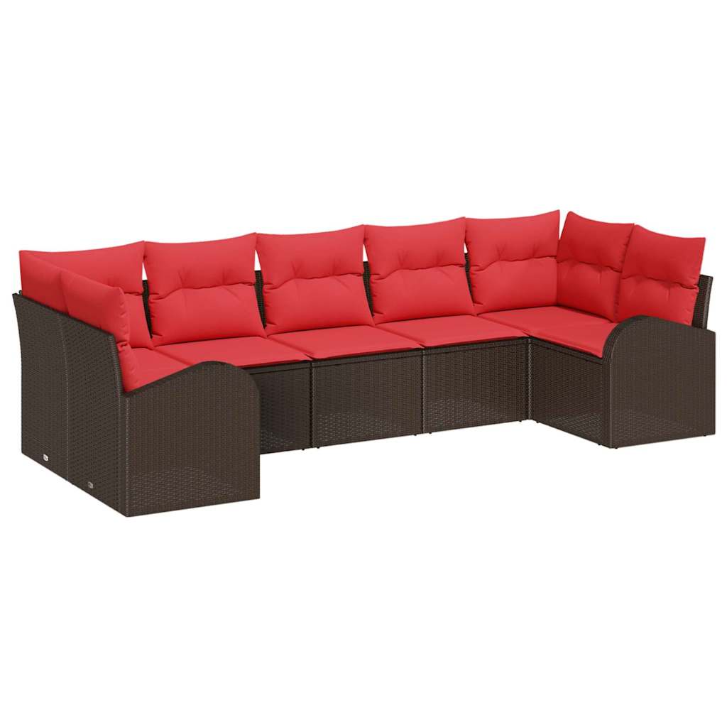 vidaXL Σετ Καναπέ Κήπου με μαξιλάρι 7 pcs Καφέ Πολυ Ρατάν