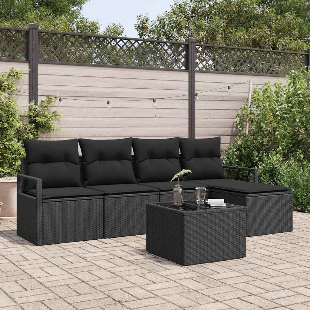 vidaXL Σετ Καναπέ με μαξιλάρι 6 pcs Μαύρο συνθετικό ρατάν