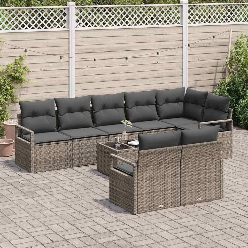 vidaXL Σετ Κήπου 8 Τεμαχίων με Μαξιλάρια Μαύρο Πολυρατάν, vidaXL Καναπές Κήπου 2 Θέσεων με Μαξιλάρια Γκρι Πολυρατάν