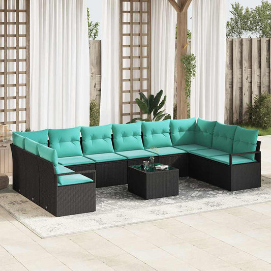 vidaXL Σετ Καναπέ με μαξιλάρι 11 pcs Μαύρο συνθετικό ρατάν