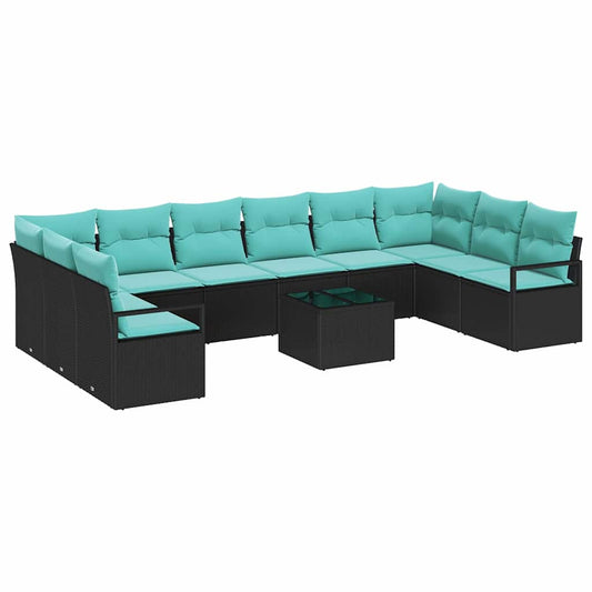 vidaXL Σετ Καναπέ με μαξιλάρι 11 pcs Μαύρο συνθετικό ρατάν