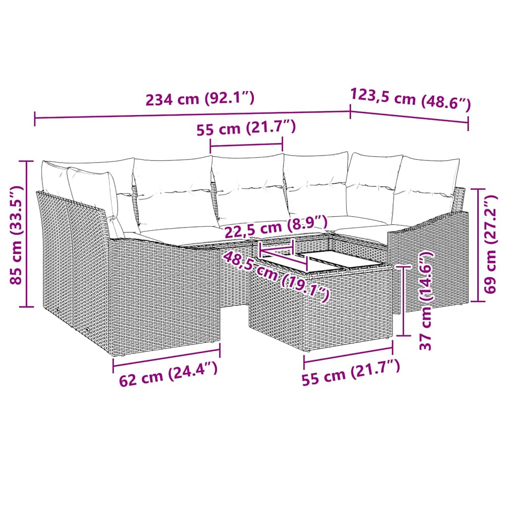 vidaXL Σετ Καναπέ Κήπου 7 pcs Καφέ και Κρέμα 55 x 55 x 37 εκ