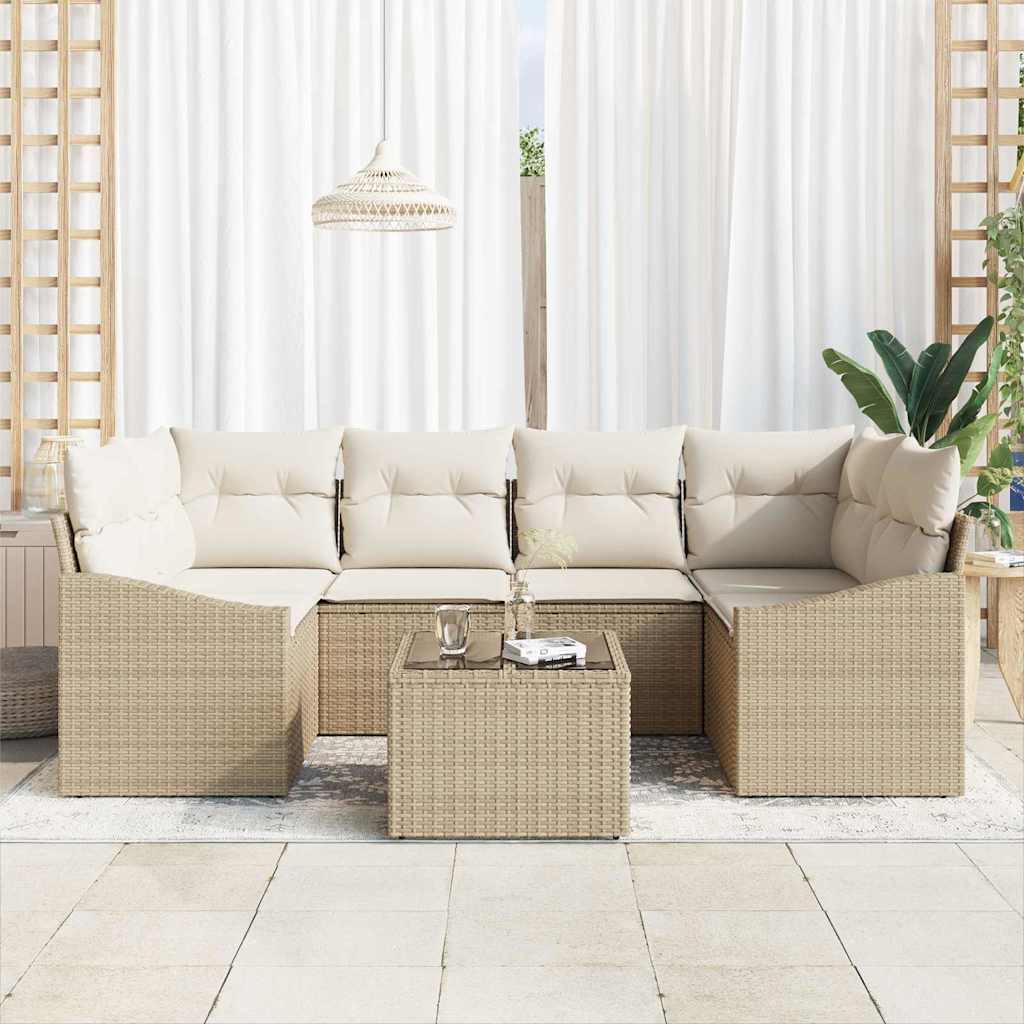 vidaXL Σετ Καναπέ 7 τμχ. Μπεζ και Κρέμα συνθετικό ρατάν