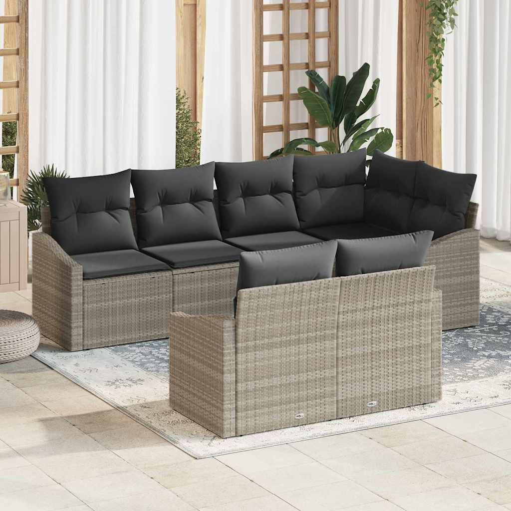 vidaXL Σετ Καναπέ με μαξιλάρι 7 pcs Ανοιχτό γκρι συνθετικό ρατάν