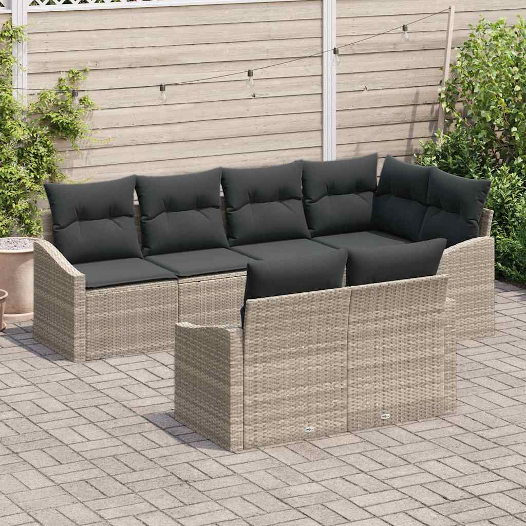 vidaXL Σετ Καναπέ με μαξιλάρι 7 pcs Ανοιχτό γκρι συνθετικό ρατάν
