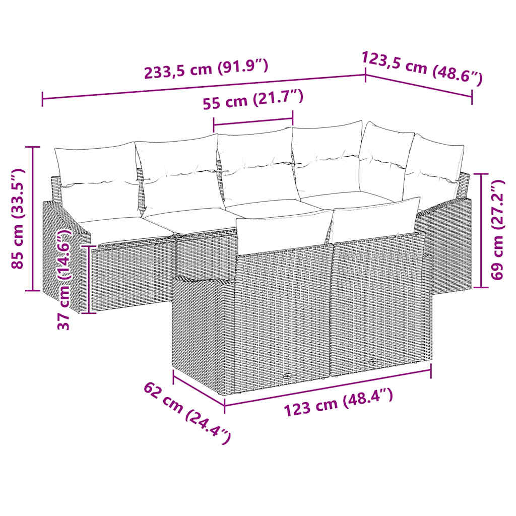 vidaXL Σετ Καναπέ με μαξιλάρι 7 pcs Ανοιχτό γκρι συνθετικό ρατάν