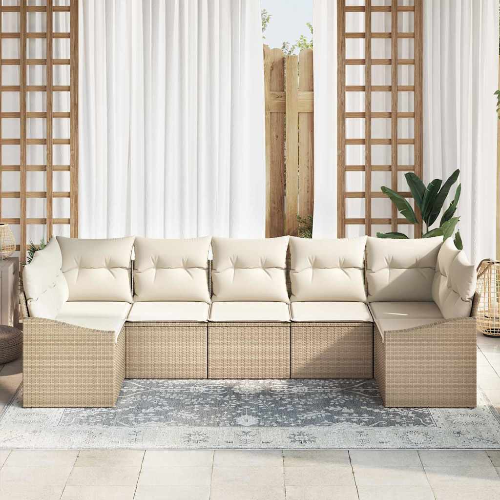 vidaXL 7 Piece Garden Sofa Set with Cushions Μπεζ Πολυ Ρατάν