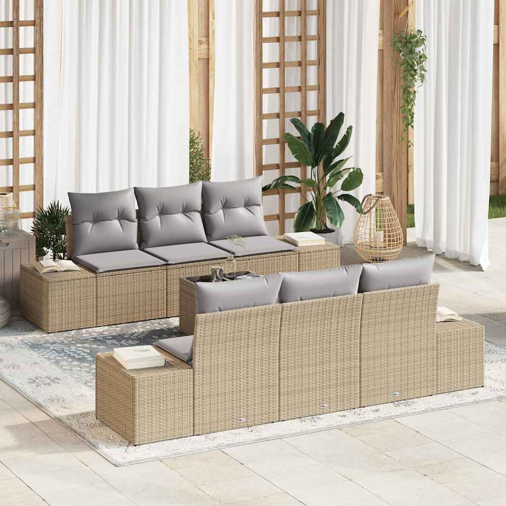 vidaXL 7 τεμαχίων σετ καναπέ κήπου με μαξιλάρια Μπεζ Πολυ Ρατάν