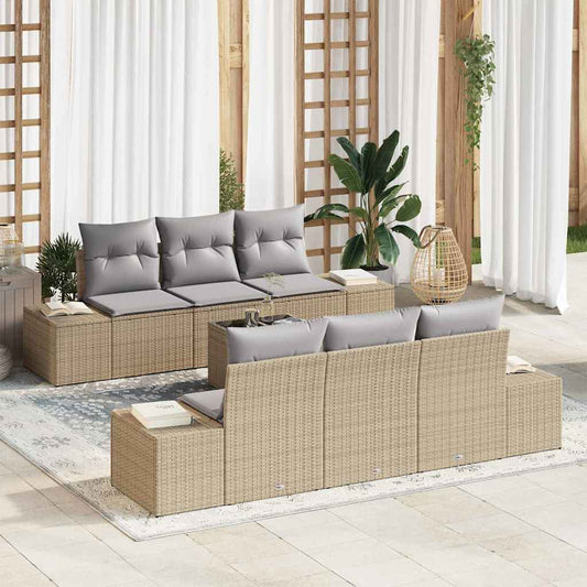 vidaXL 7 τεμαχίων σετ καναπέ κήπου με μαξιλάρια Μπεζ Πολυ Ρατάν
