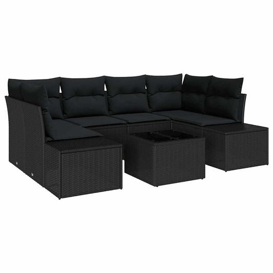 vidaXL Σετ Καναπέ Κήπου με μαξιλάρι 7 pcs Μαύρο συνθετικό ρατάν