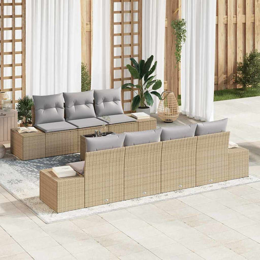 vidaXL Σετ Καναπέ 8 Τεμαχίων με Μαξιλάρια Μπεζ Πολυ Ρατάν