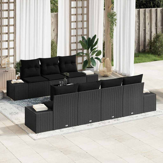 vidaXL Σετ Καναπέ Κήπου με μαξιλάρι 8 pcs Μαύρο συνθετικό ρατάν
