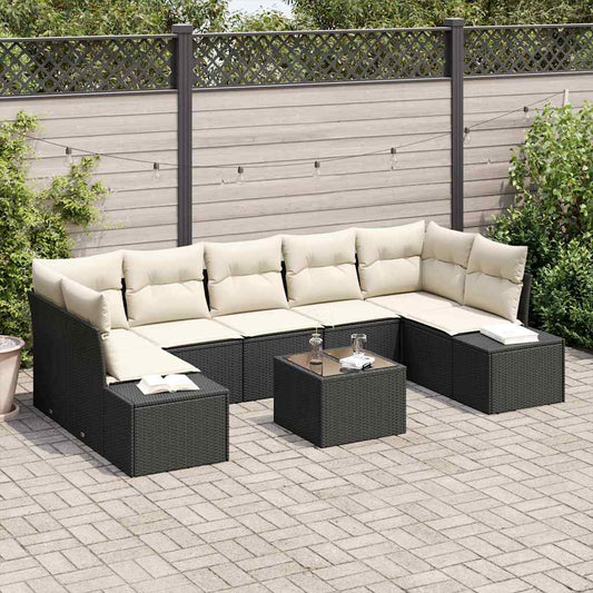 vidaXL Σετ Καναπέ Κήπου με μαξιλάρι 8 pcs Μαύρο συνθετικό ρατάν