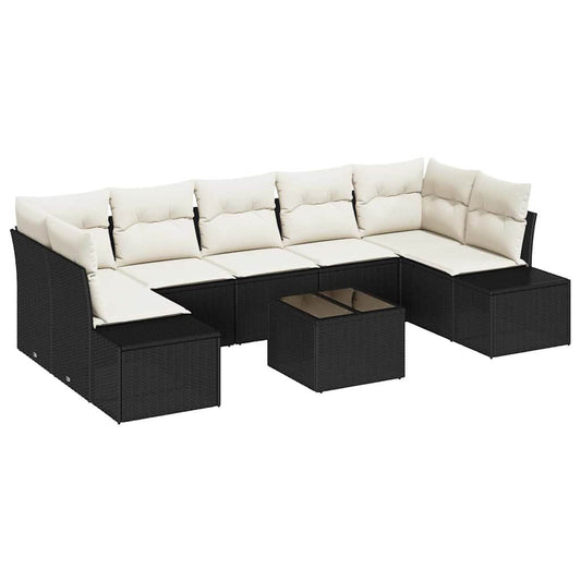 vidaXL Σετ Καναπέ Κήπου με μαξιλάρι 8 pcs Μαύρο συνθετικό ρατάν