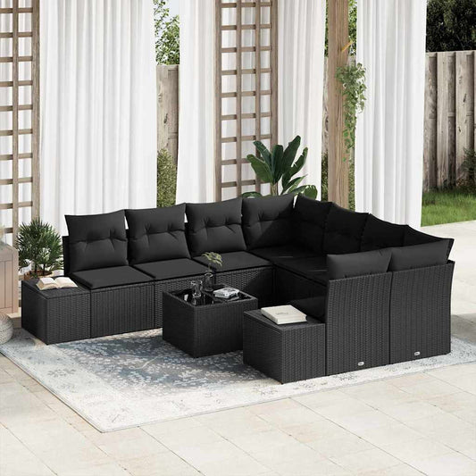 vidaXL Σετ Καναπέ Κήπου με μαξιλάρι 9 pcs Μαύρο συνθετικό ρατάν