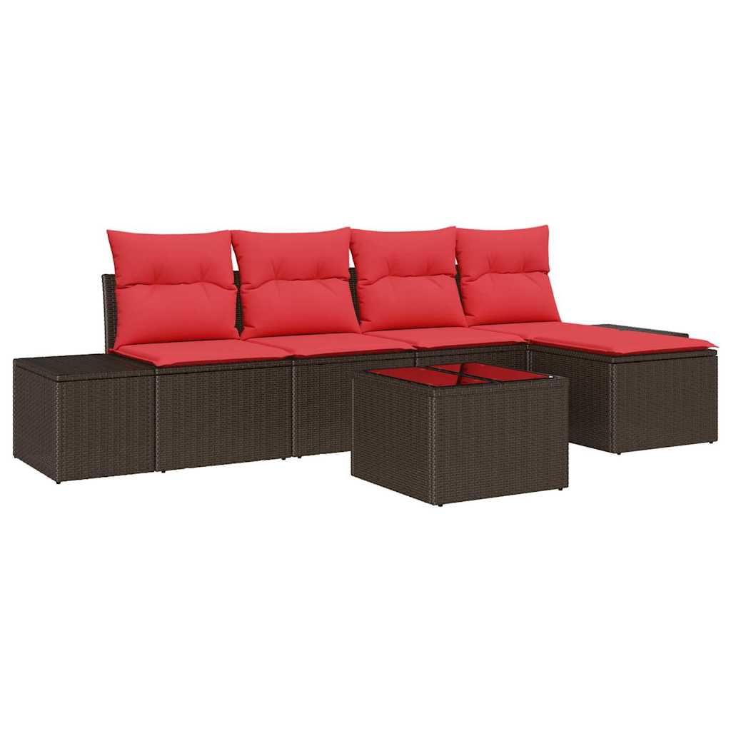 vidaXL Σετ Καναπέ Κήπου με μαξιλάρι 6 pcs Καφέ συνθετικό ρατάν