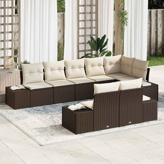 vidaXL Set σαλονιού κήπου 8 τεμαχίων με μαξιλάρια καφέ πολυουρεθάνη