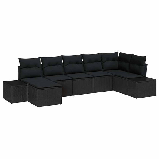 vidaXL Σετ Καναπέ Κήπου με μαξιλάρι 7 pcs Μαύρο Πολυ ράταν