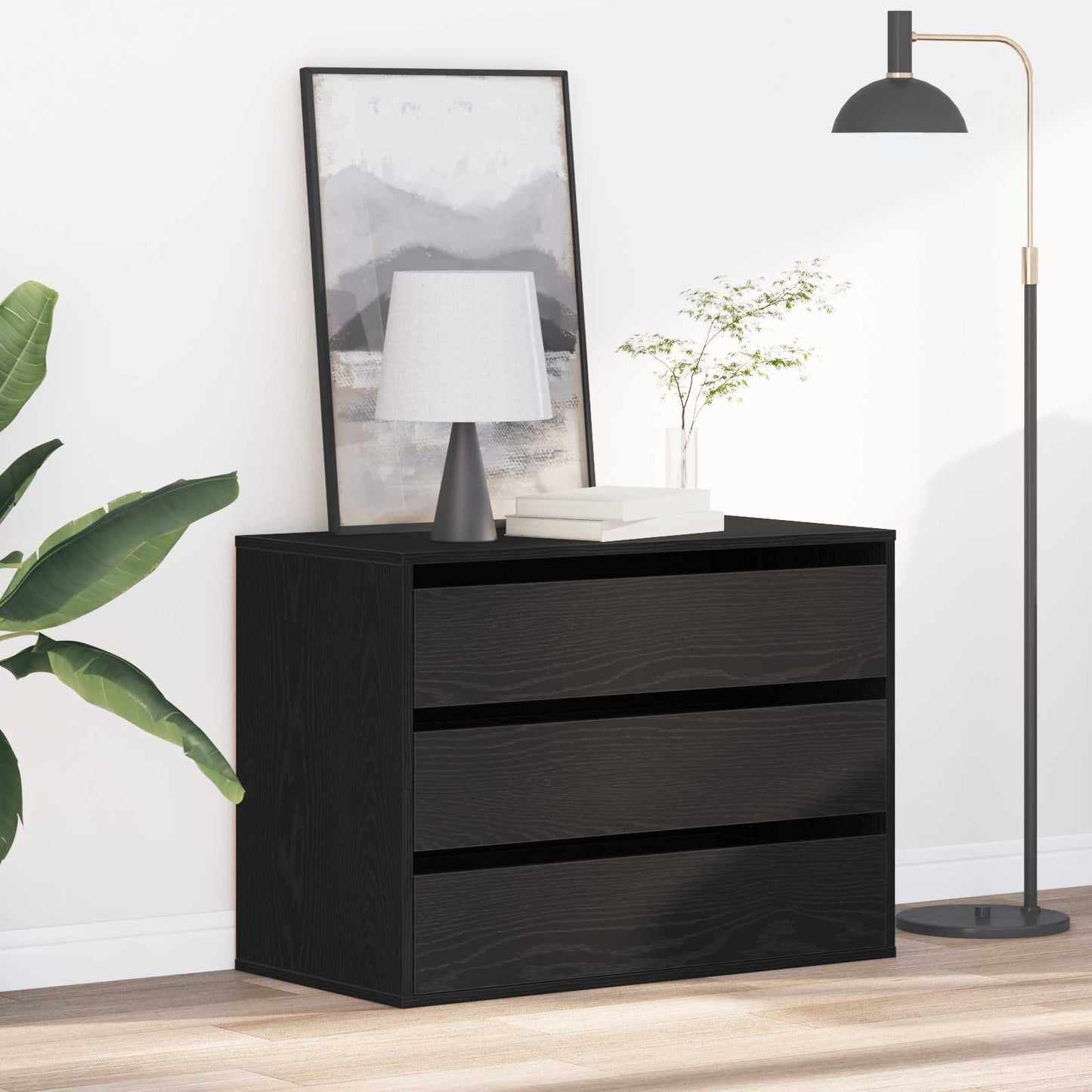 vidaXL Ντουλάπι με Συρτάρια 3-Συρτάρι Μαύρο 80 x 41 x 58 εκ.
