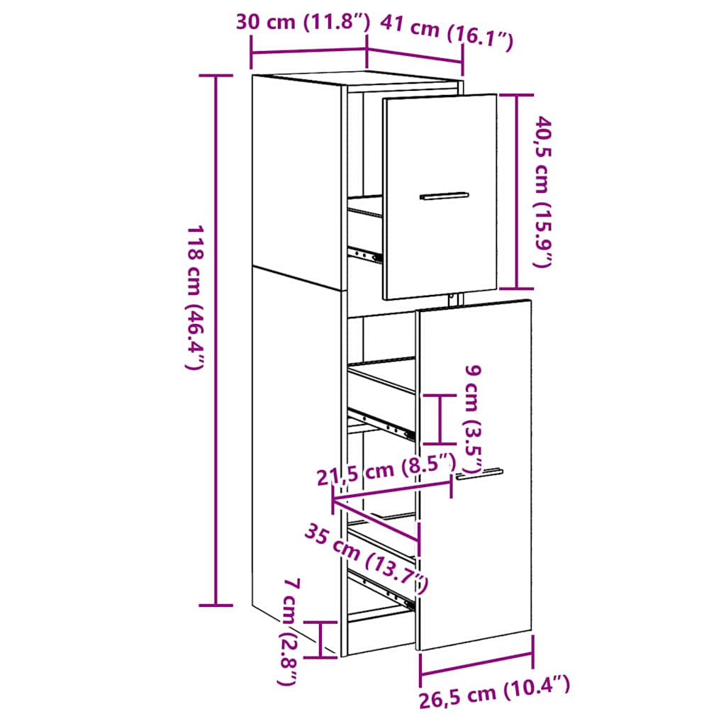 vidaXL Φαρμακοποιϊκή Ντουλάπα Μαύρη δρυς 30 x 41 x 118 εκ.