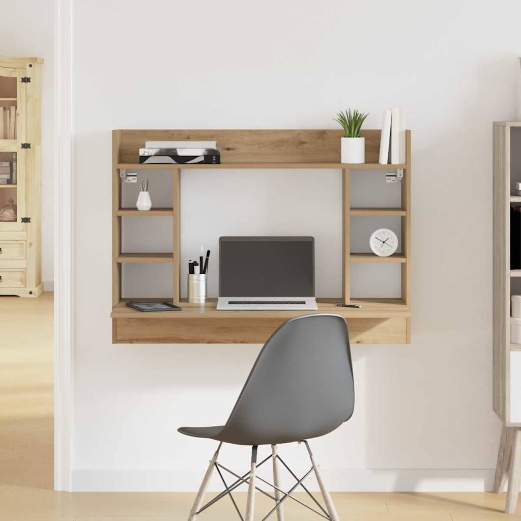 vidaXL Επιτοίχιο γραφείο με ράφι artisan δρυς 105 x 48 x 75 εκ.