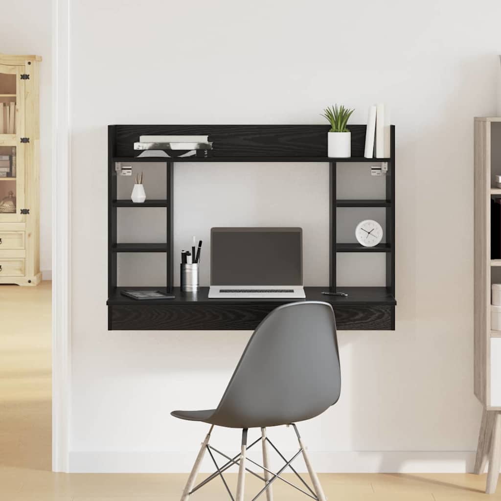 vidaXL Επιτοίχιο γραφείο με ράφι Μαύρη δρυς 105 x 48 x 75 εκ.