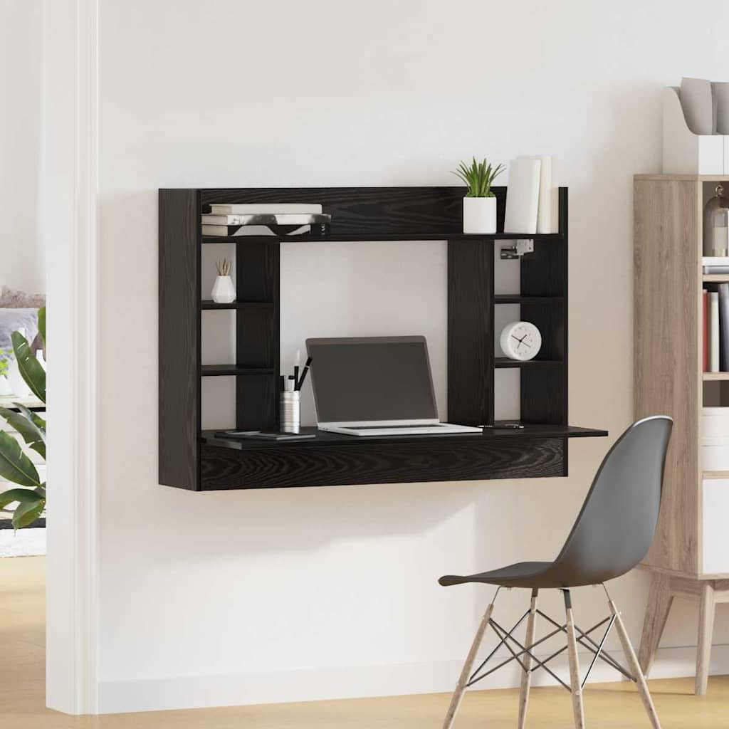 vidaXL Επιτοίχιο γραφείο με ράφι Μαύρη δρυς 105 x 48 x 75 εκ.